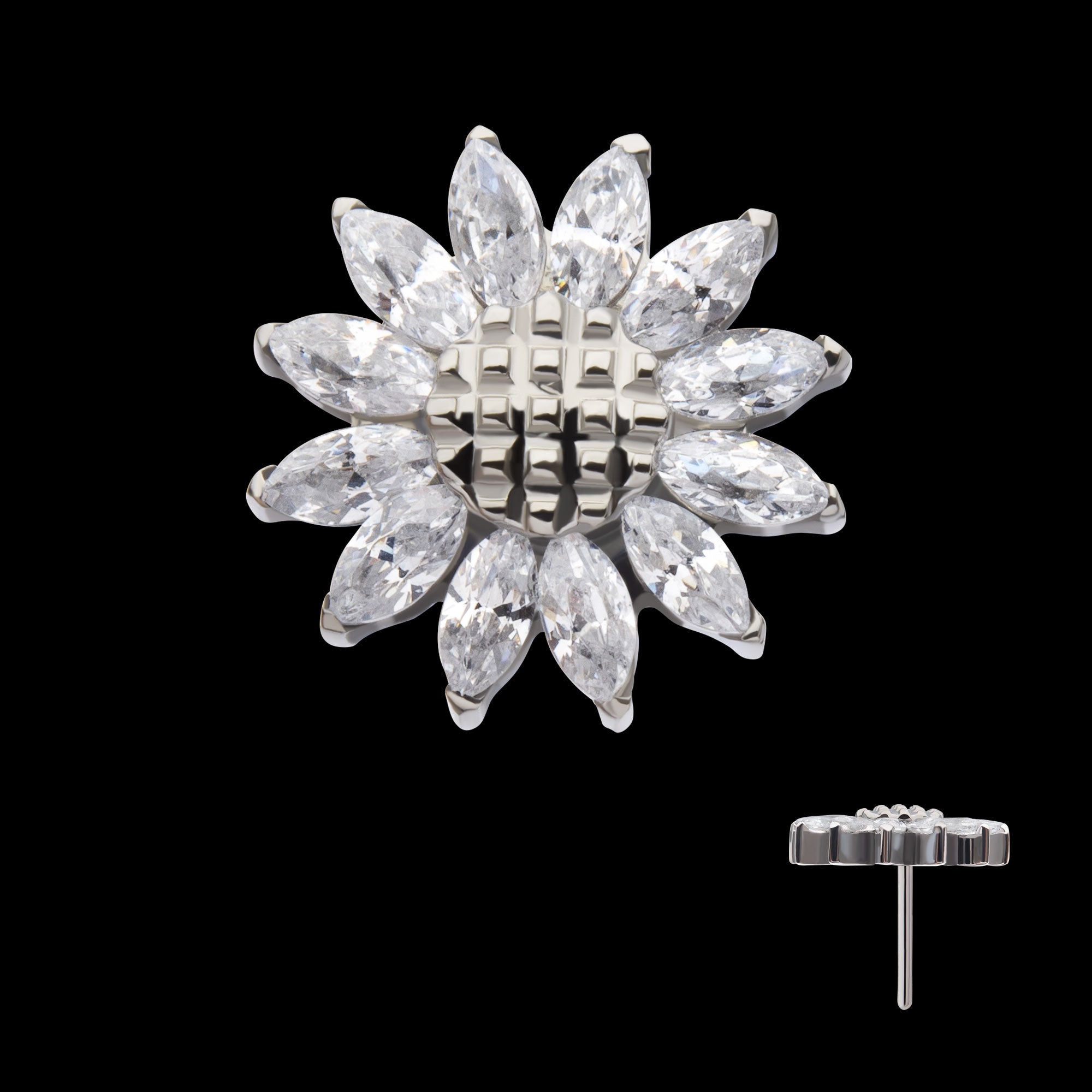Prong Set Marquise Gem Sunflower Flatback Stud Earring / Nosering - Gem in Titanium