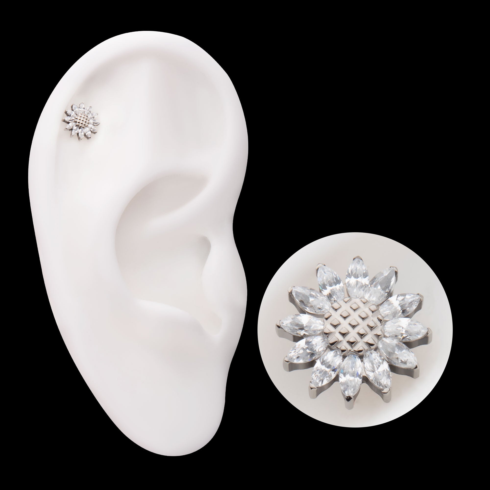 Prong Set Marquise Gem Sunflower Flatback Stud Earring / Nosering - Gem in Titanium