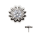 Daisy Flower Prong-Set Gem Threadless Earring / Nosering – Titanium