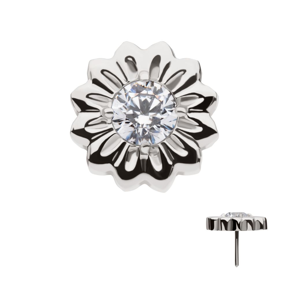 Daisy Flower Prong-Set Gem Threadless Earring / Nosering – Titanium