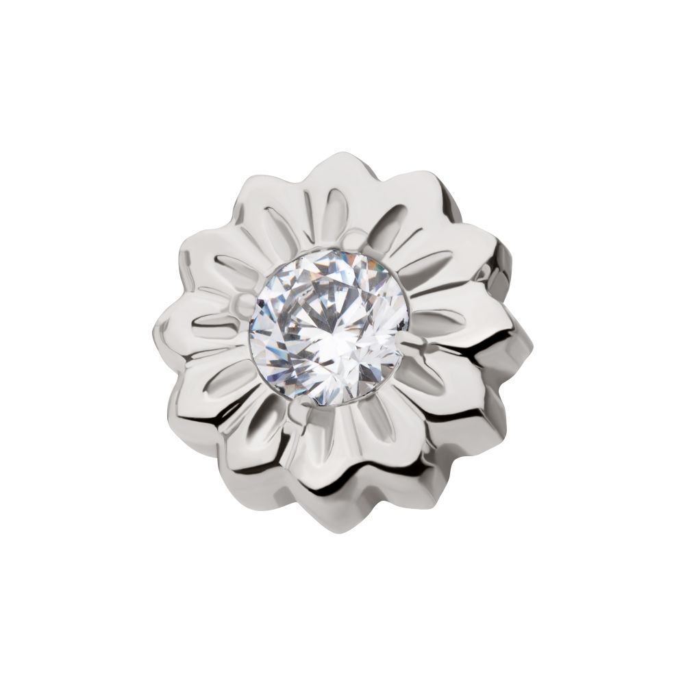 Daisy Flower Prong-Set Gem Threadless Earring / Nosering – Titanium