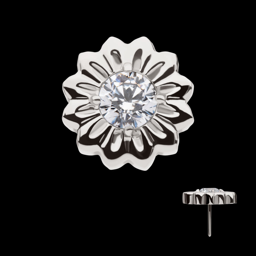 Daisy Flower Prong-Set Gem Threadless Earring / Nosering – Titanium