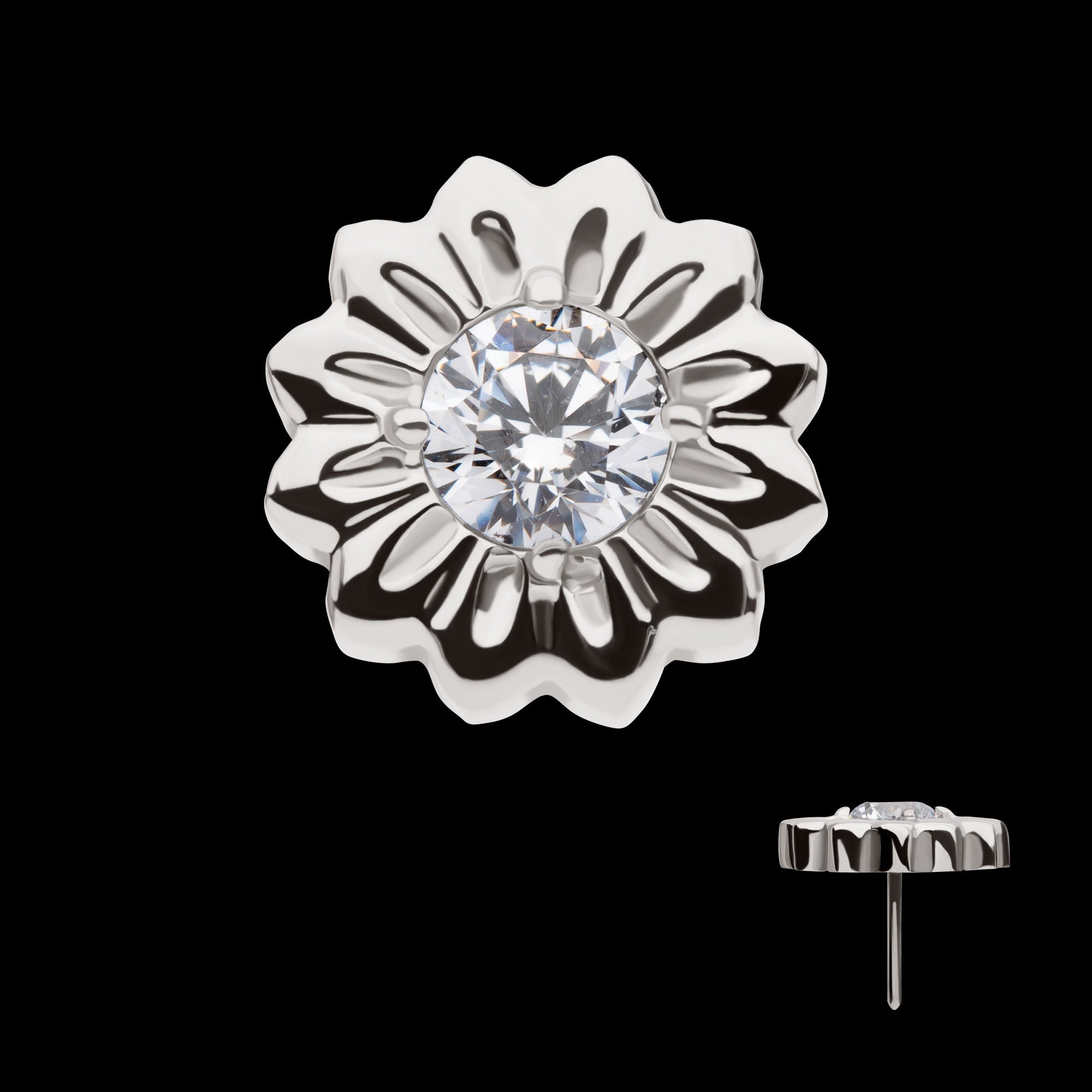 Daisy Flower Prong-Set Gem Threadless Earring / Nosering – Titanium