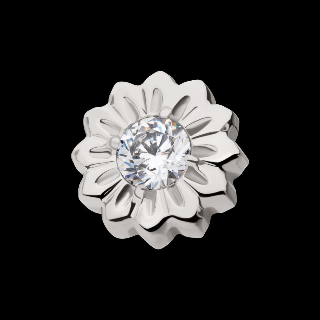 Daisy Flower Prong-Set Gem Threadless Earring / Nosering – Titanium