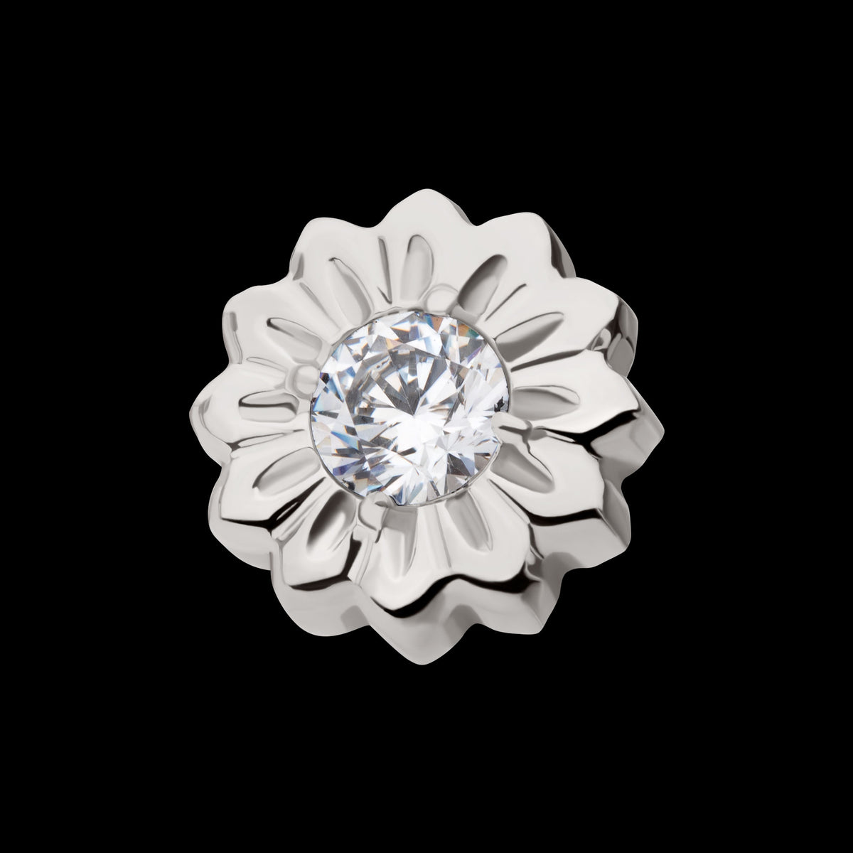 Daisy Flower Prong-Set Gem Threadless Earring / Nosering – Titanium