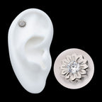 Daisy Flower Prong-Set Gem Threadless Earring / Nosering – Titanium