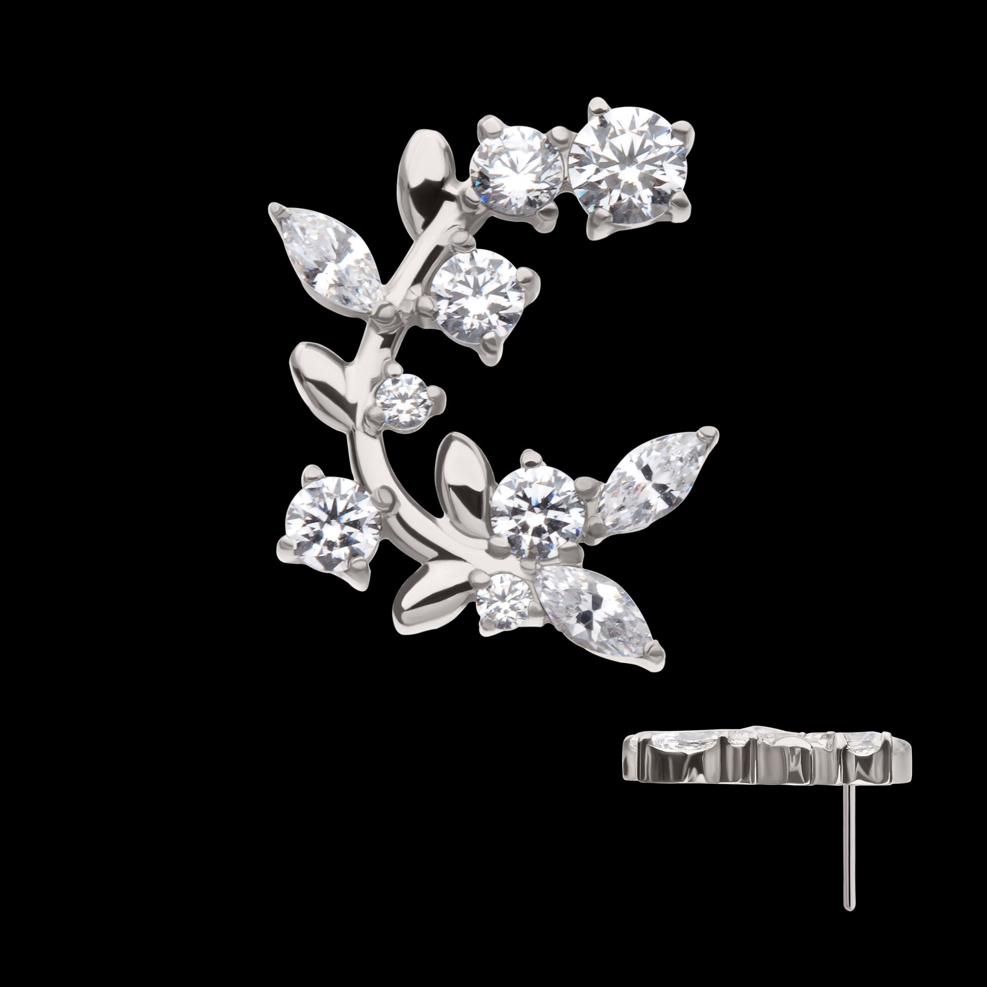 Prong Set Round & Marquise Gem Vine Flatback Stud Earring / Nosering - Gem in Titanium