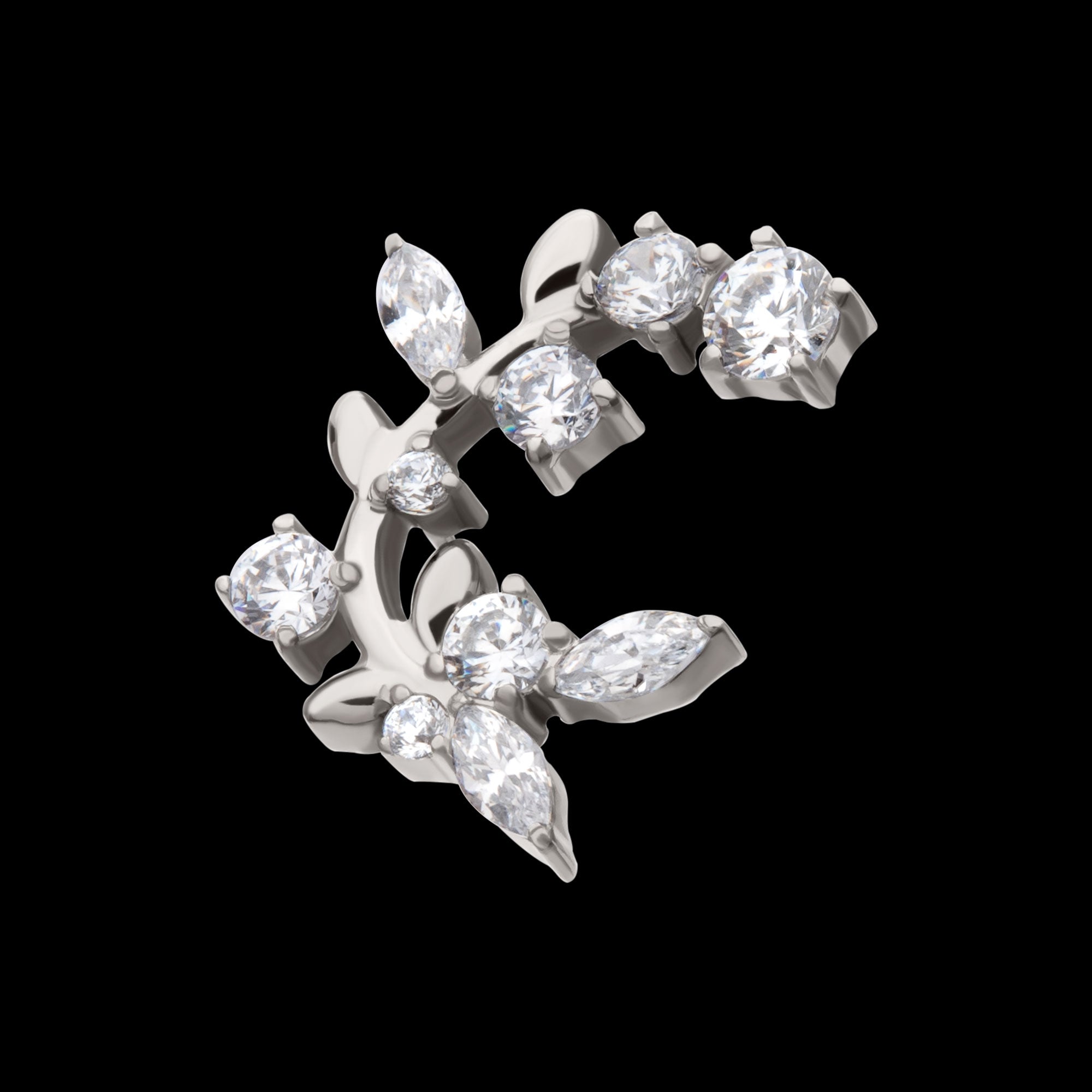 Prong Set Round & Marquise Gem Vine Flatback Stud Earring / Nosering - Gem in Titanium