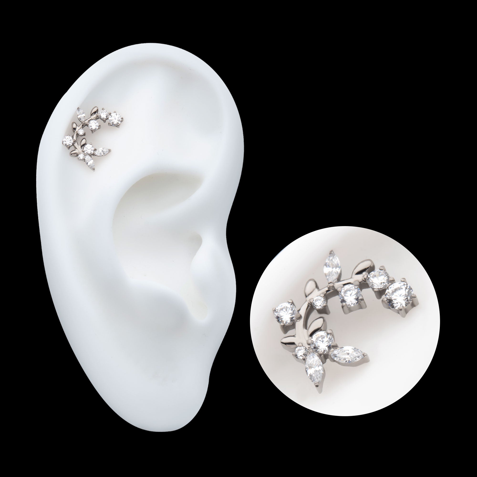 Prong Set Round & Marquise Gem Vine Flatback Stud Earring / Nosering - Gem in Titanium