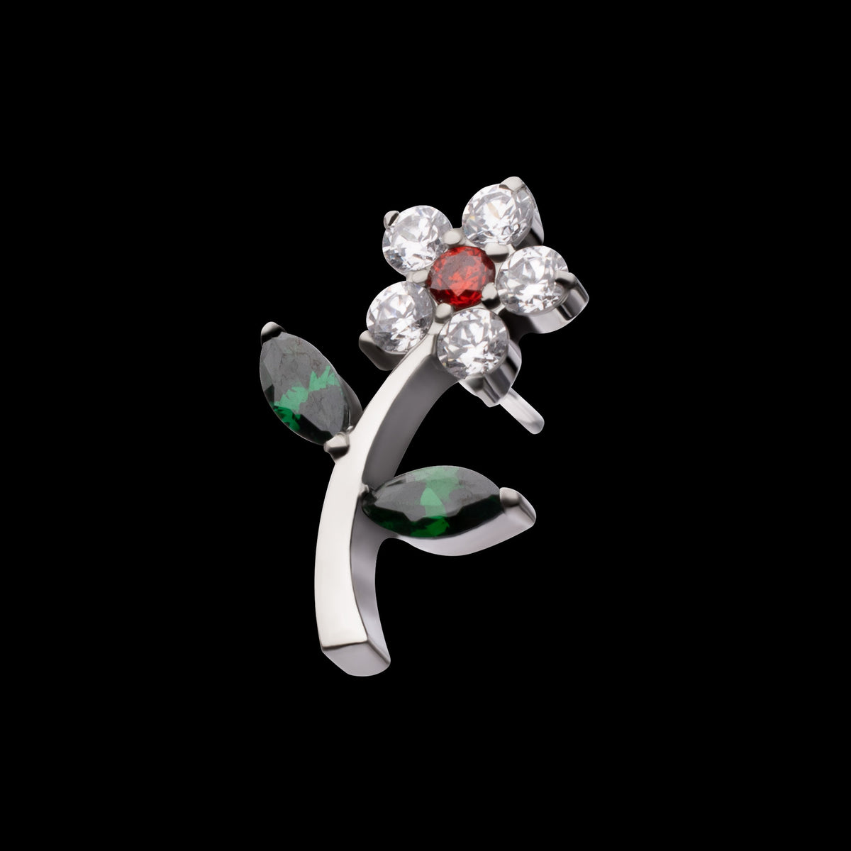 Flower & Stem Threadless Earring / Nosering Top – Gem & Titanium