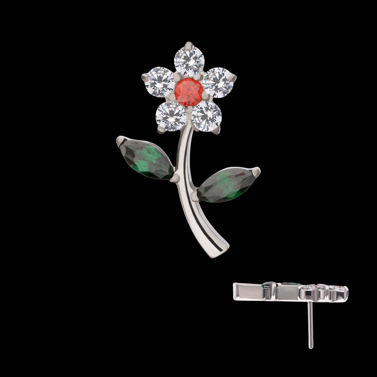 Flower & Stem Threadless Earring / Nosering Top – Gem & Titanium