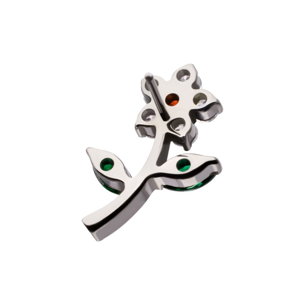 Flower & Stem Threadless Earring / Nosering Top – Gem & Titanium