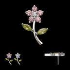 Multi-Gem Flower & Stem Prong-Set Threadless Earring / Nosering – Titanium