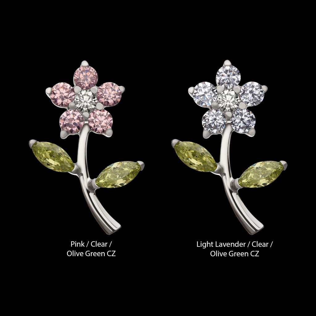 Multi-Gem Flower & Stem Prong-Set Threadless Earring / Nosering – Titanium