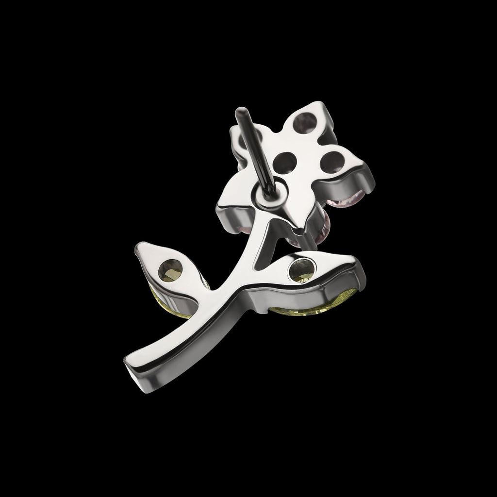 Multi-Gem Flower & Stem Prong-Set Threadless Earring / Nosering – Titanium
