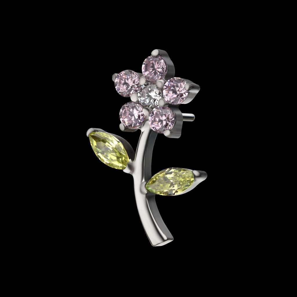 Multi-Gem Flower & Stem Prong-Set Threadless Earring / Nosering – Titanium