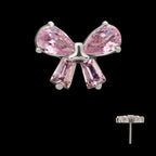 Bow with Prong Set Marquise & Baguette Gem Flatback Stud Earring / Nosering - Gem in Titanium