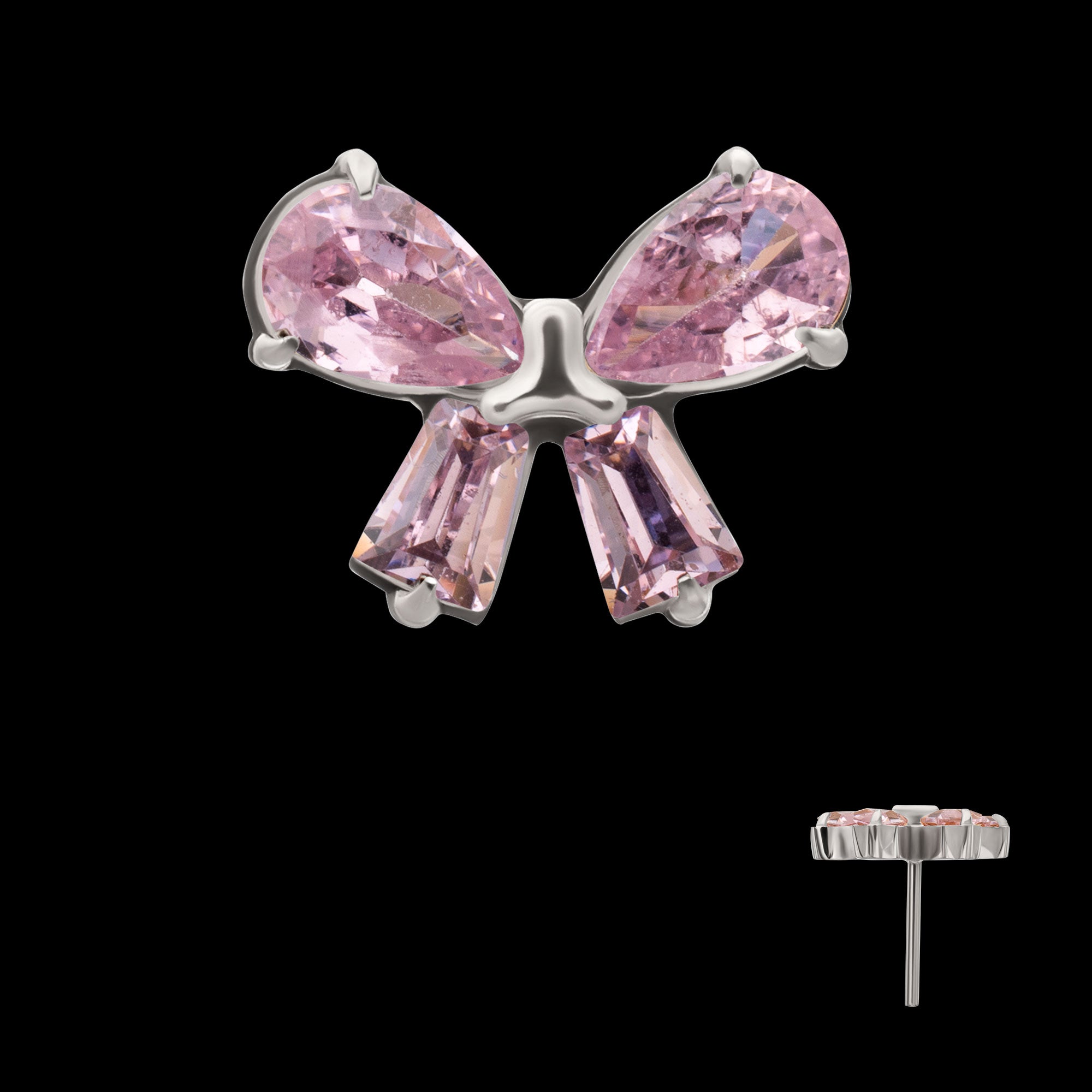 Bow with Prong Set Marquise & Baguette Gem Flatback Stud Earring / Nosering - Gem in Titanium