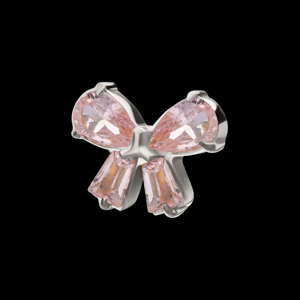 Bow with Prong Set Marquise & Baguette Gem Flatback Stud Earring / Nosering - Gem in Titanium