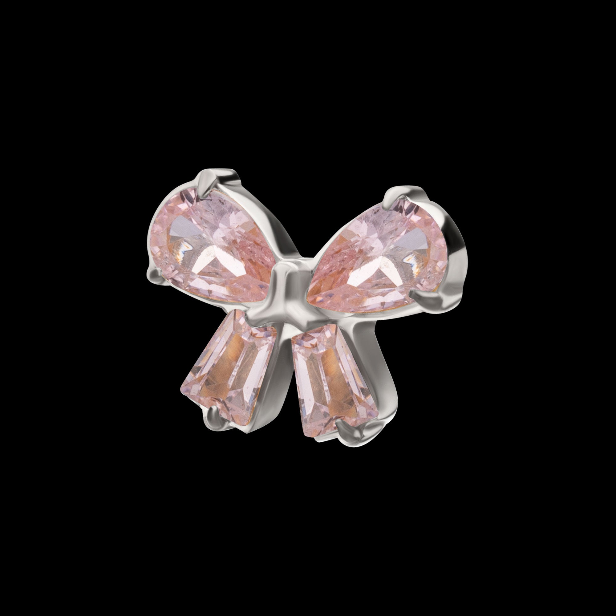 Bow with Prong Set Marquise & Baguette Gem Flatback Stud Earring / Nosering - Gem in Titanium