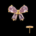 Bow with Prong Set Marquise & Baguette Gem Flatback Stud Earring / Nosering - Gem in 24Kt Gold PVD Titanium