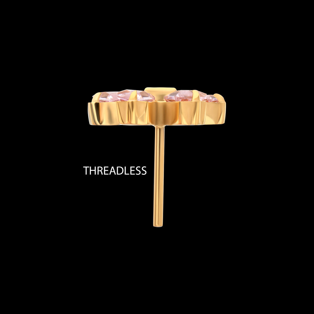 Bow with Prong Set Marquise & Baguette Gem Flatback Stud Earring / Nosering - Gem in 24Kt Gold PVD Titanium