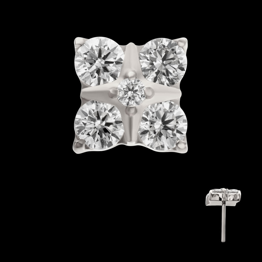 Square Shape with Prong Set 5-Gem Cluster Flatback Stud Earring / Nosering - Gem in Titanium