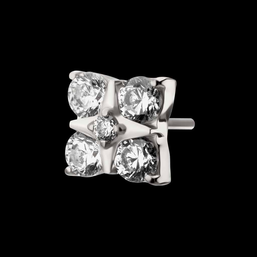 Square Shape with Prong Set 5-Gem Cluster Flatback Stud Earring / Nosering - Gem in Titanium
