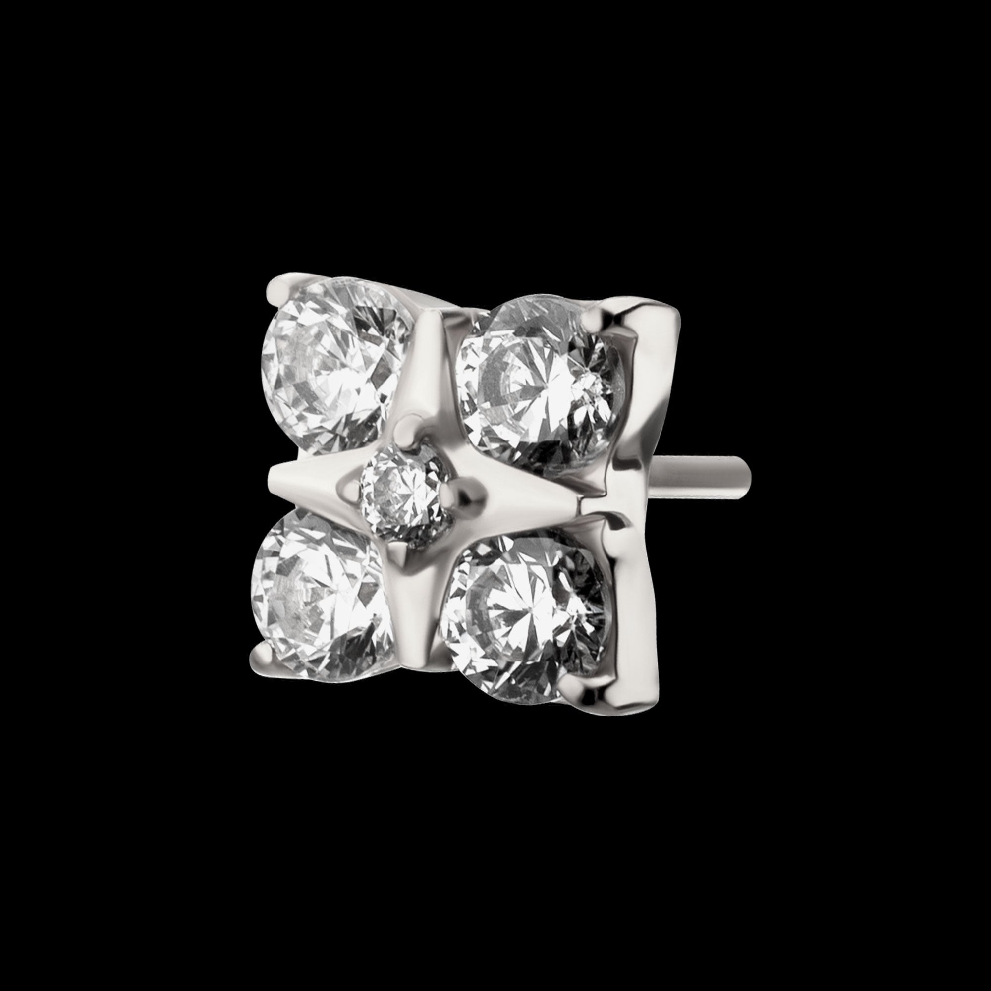 Square Shape with Prong Set 5-Gem Cluster Flatback Stud Earring / Nosering - Gem in Titanium