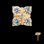Square Shape with Prong Set 5-Gem Cluster Flatback Stud Earring / Nosering - Gem in 24Kt Gold PVD Titanium