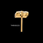 Square Shape with Prong Set 5-Gem Cluster Flatback Stud Earring / Nosering - Gem in 24Kt Gold PVD Titanium