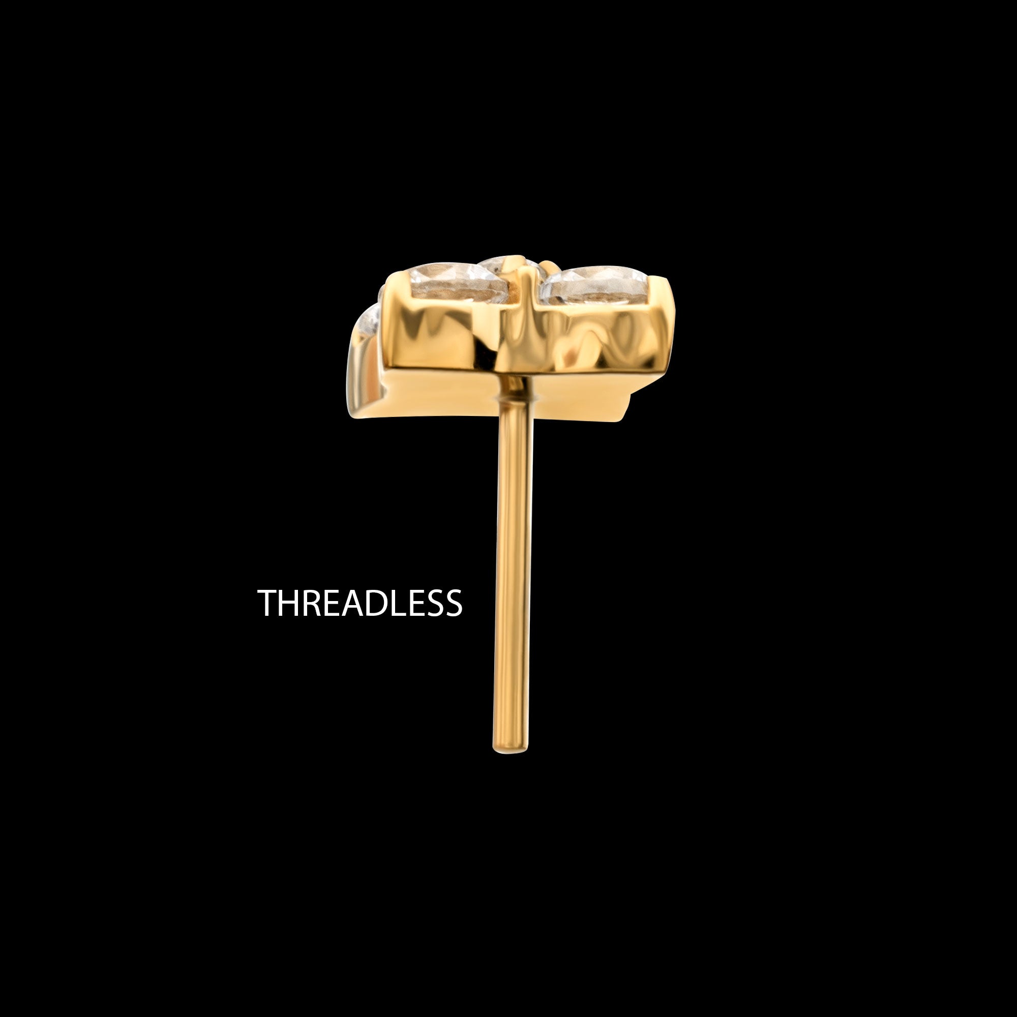 Square Shape with Prong Set 5-Gem Cluster Flatback Stud Earring / Nosering - Gem in 24Kt Gold PVD Titanium
