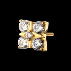 Square Shape with Prong Set 5-Gem Cluster Flatback Stud Earring / Nosering - Gem in 24Kt Gold PVD Titanium