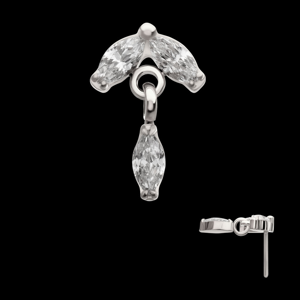 Twin Marquise Gem with Marquise Dangle Flatback Stud Earring / Nosering - Gem in Titanium