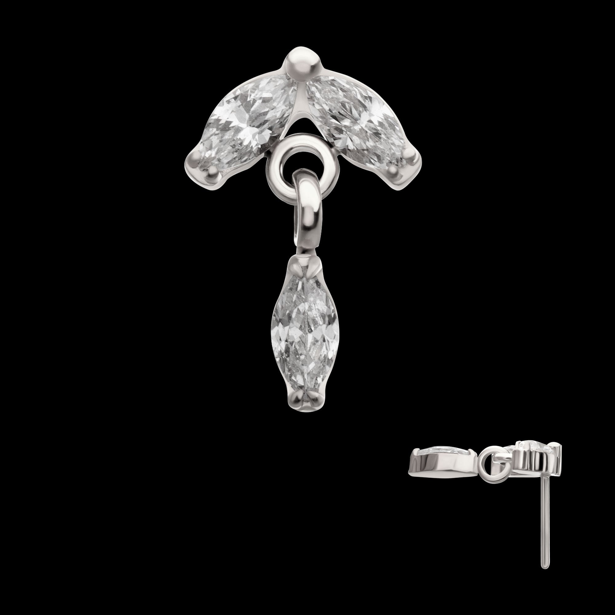 Twin Marquise Gem with Marquise Dangle Flatback Stud Earring / Nosering - Gem in Titanium
