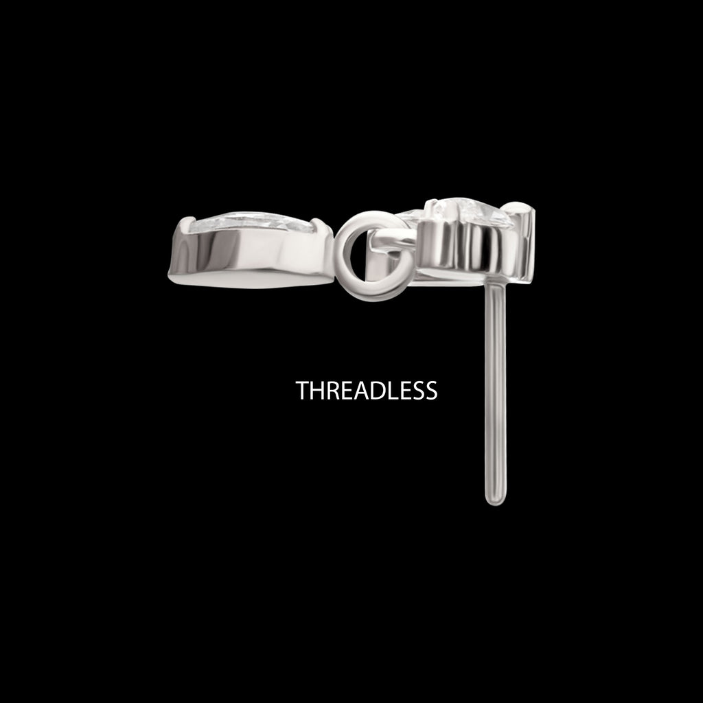 Twin Marquise Gem with Marquise Dangle Flatback Stud Earring / Nosering - Gem in Titanium