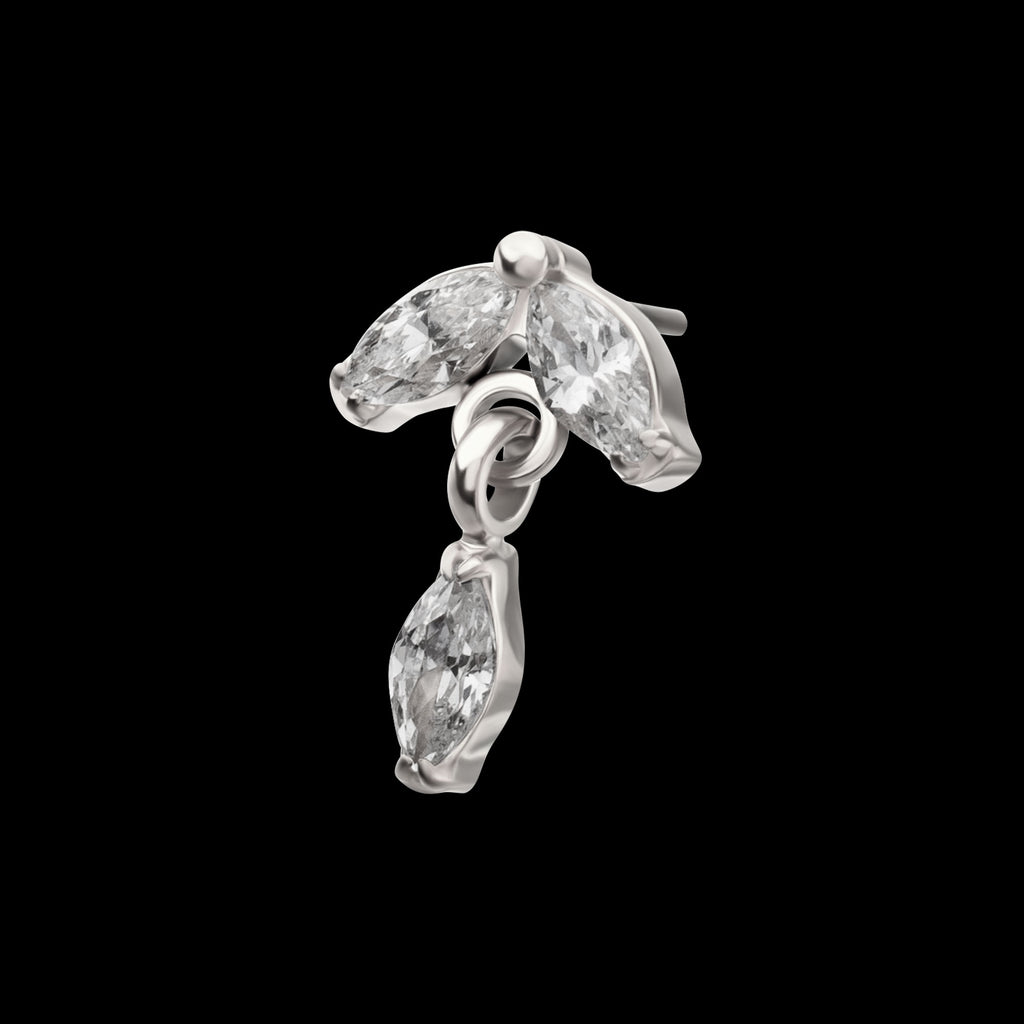 Twin Marquise Gem with Marquise Dangle Flatback Stud Earring / Nosering - Gem in Titanium