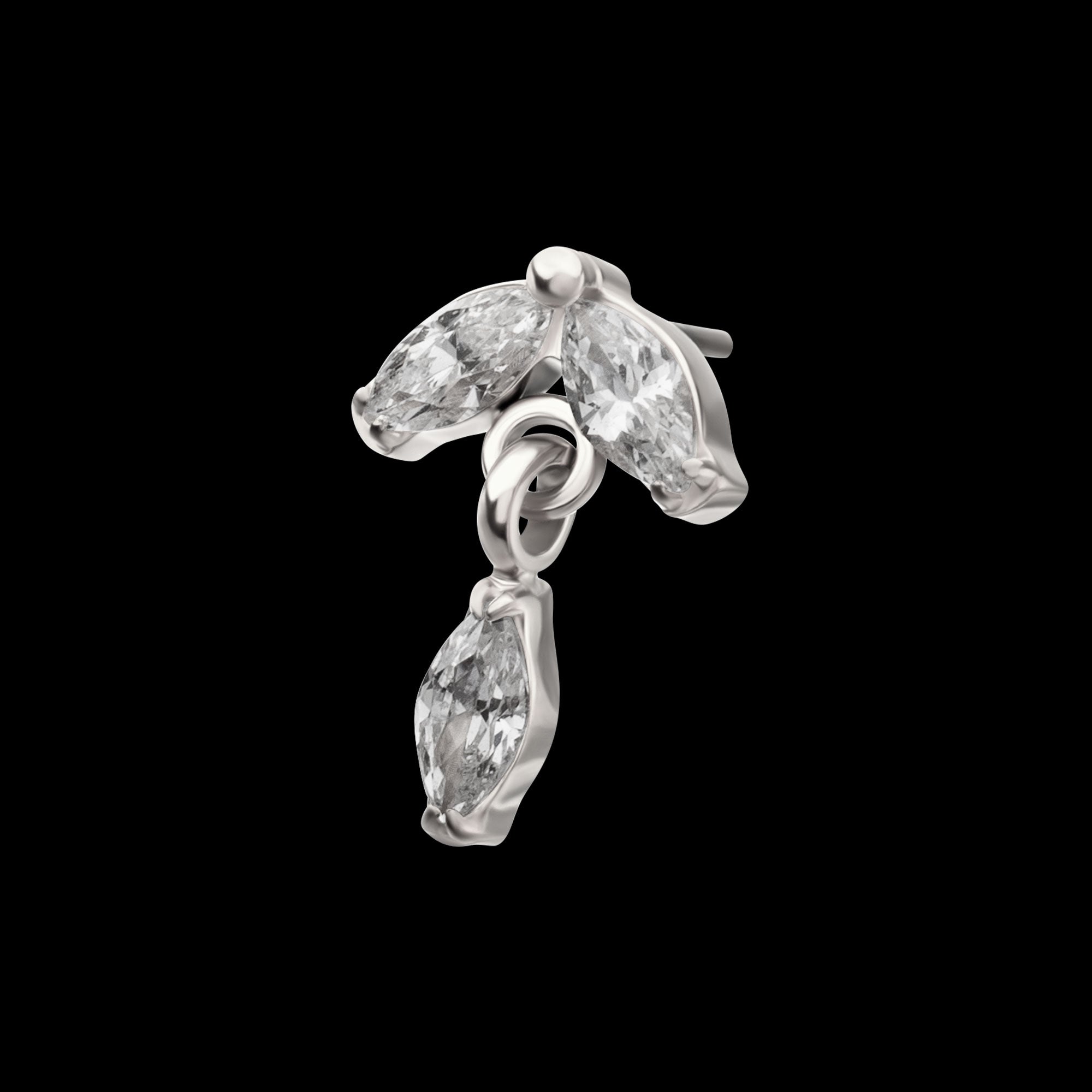 Twin Marquise Gem with Marquise Dangle Flatback Stud Earring / Nosering - Gem in Titanium