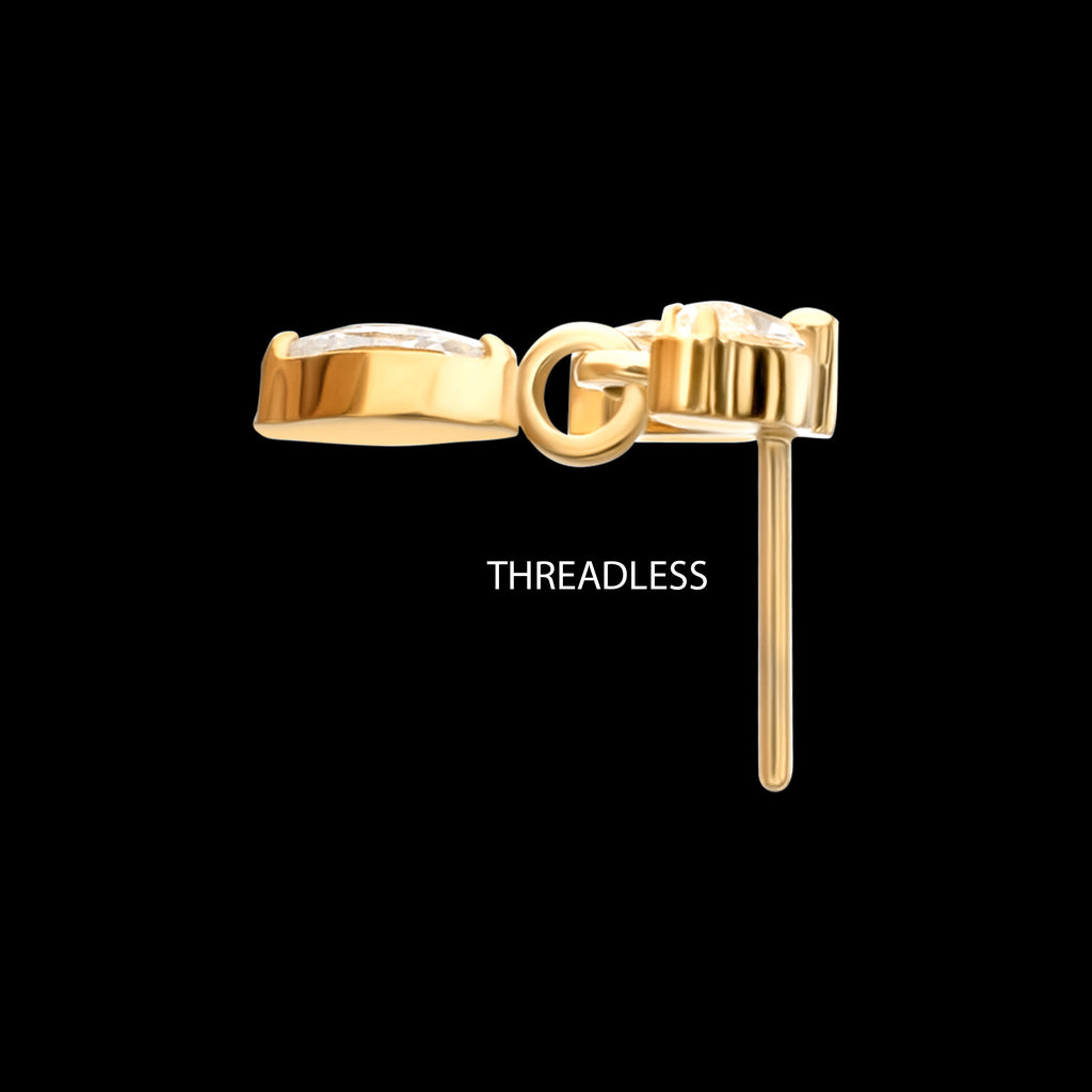 Twin Marquise Gem with Marquise Dangle Flatback Stud Earring / Nosering - Gem in 24Kt Gold PVD Titanium