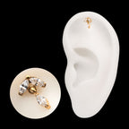 Twin Marquise Gem with Marquise Dangle Flatback Stud Earring / Nosering - Gem in 24Kt Gold PVD Titanium