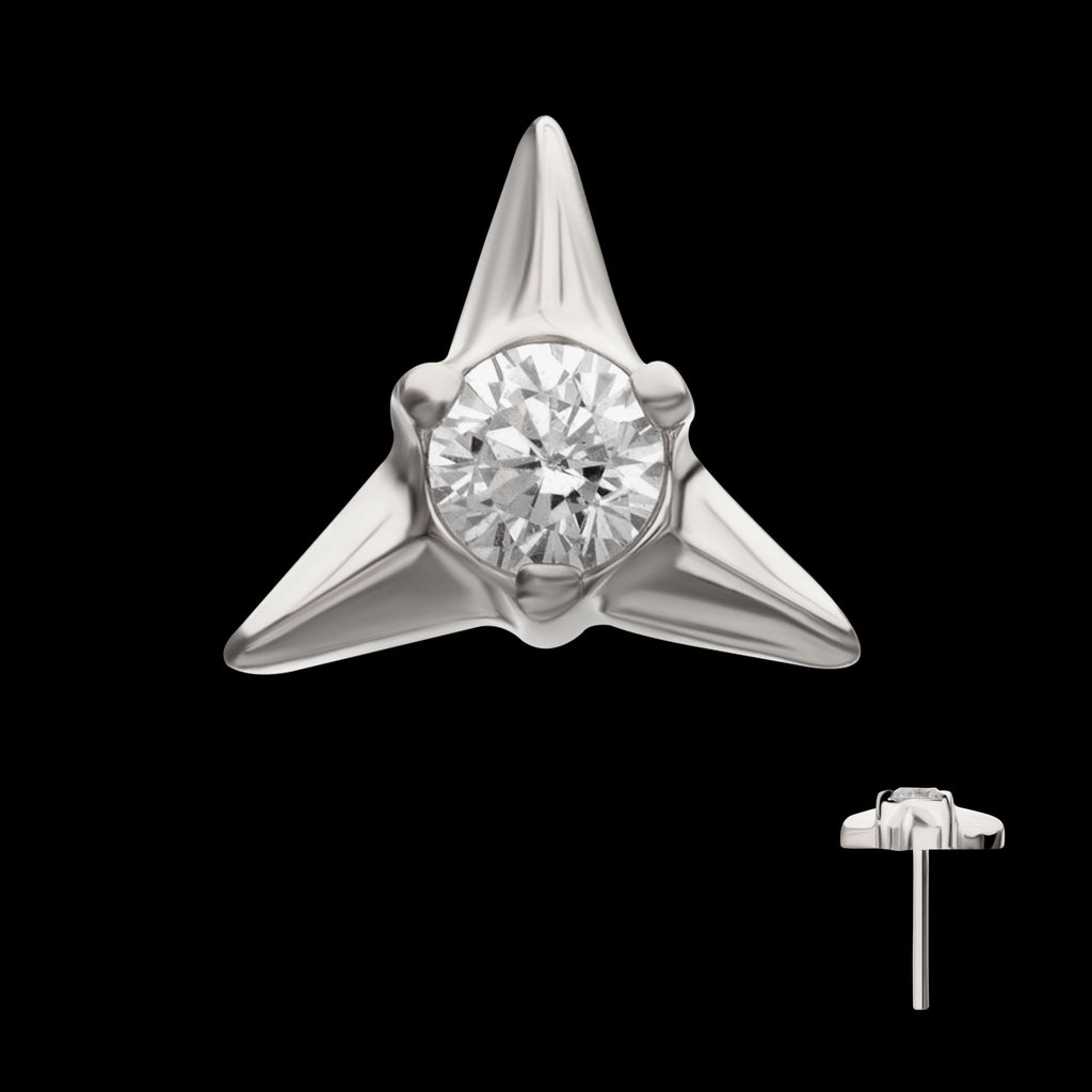 Triangle Shape with Prong Set Gem Flatback Stud Earring / Nosering - Gem in Titanium