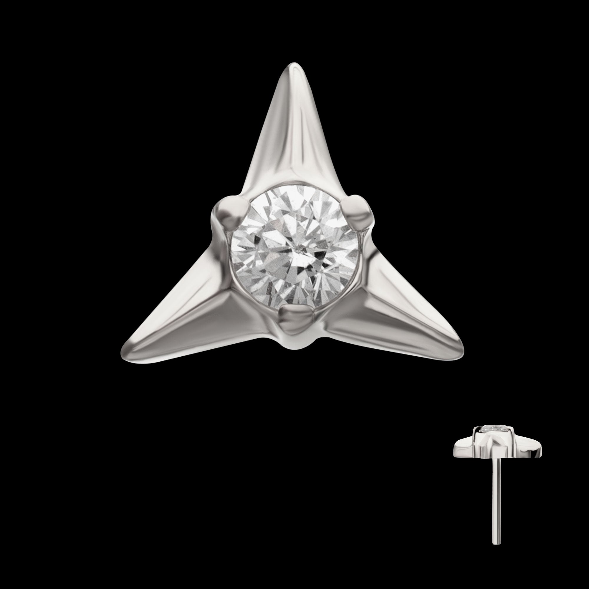 Triangle Shape with Prong Set Gem Flatback Stud Earring / Nosering - Gem in Titanium