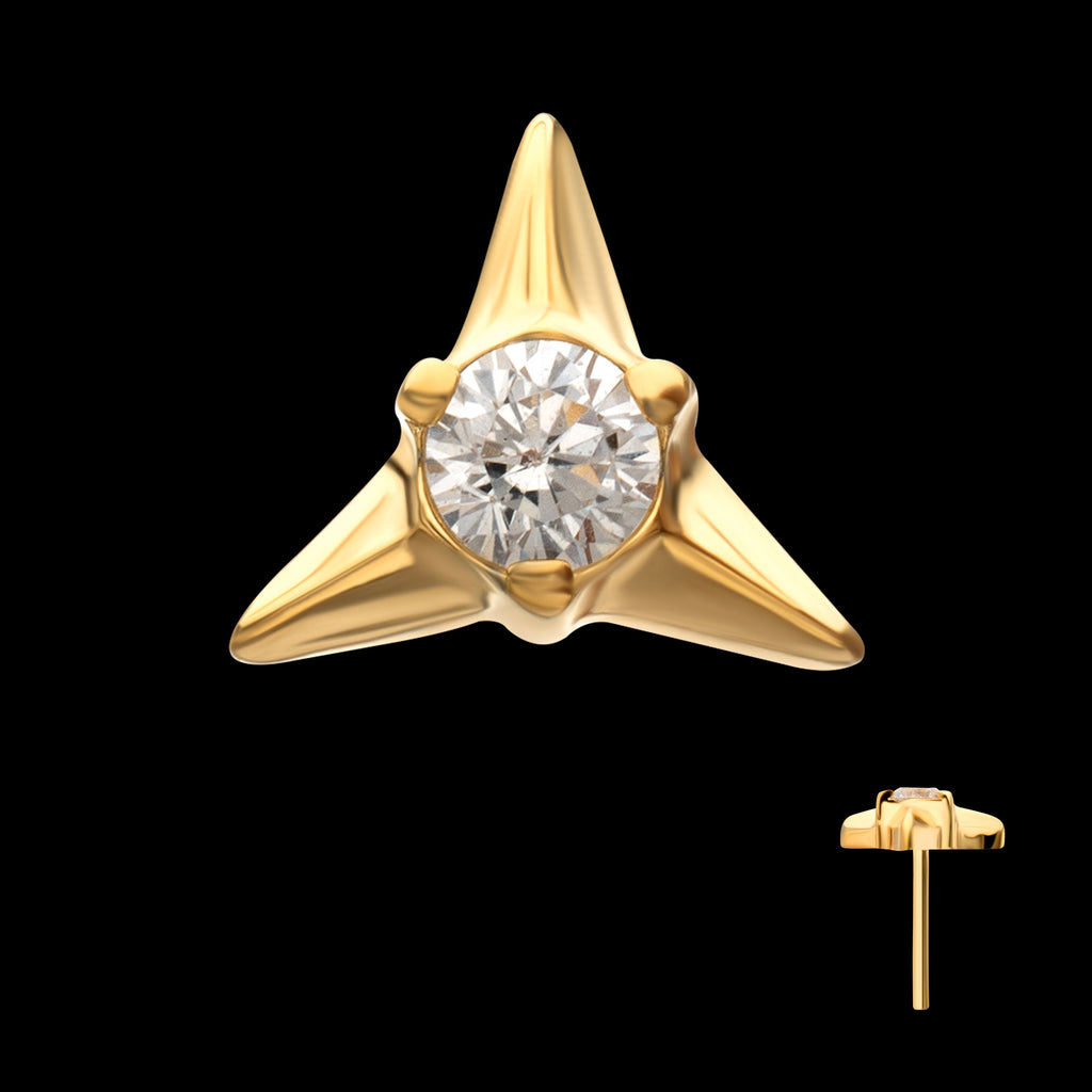 Triangle Shape with Prong Set Gem Flatback Stud Earring / Nosering - Gem in 24Kt Gold PVD Titanium
