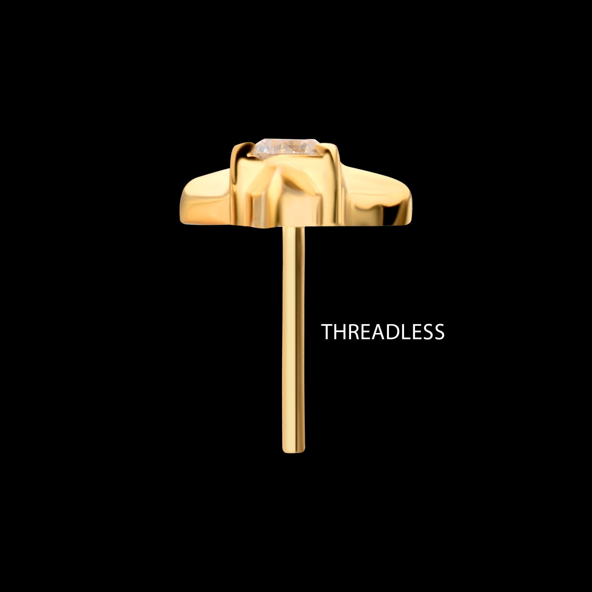 Triangle Shape with Prong Set Gem Flatback Stud Earring / Nosering - Gem in 24Kt Gold PVD Titanium