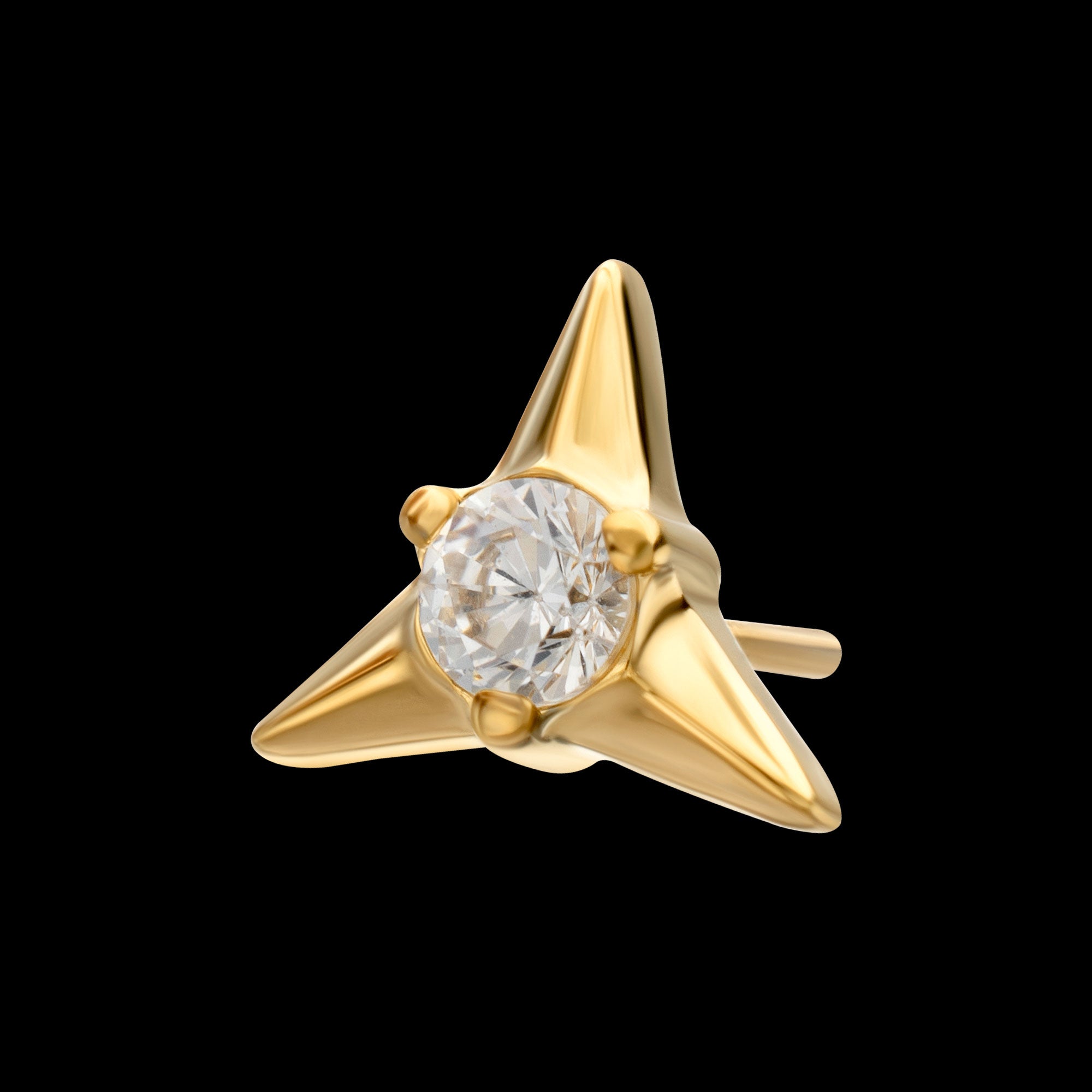Triangle Shape with Prong Set Gem Flatback Stud Earring / Nosering - Gem in 24Kt Gold PVD Titanium