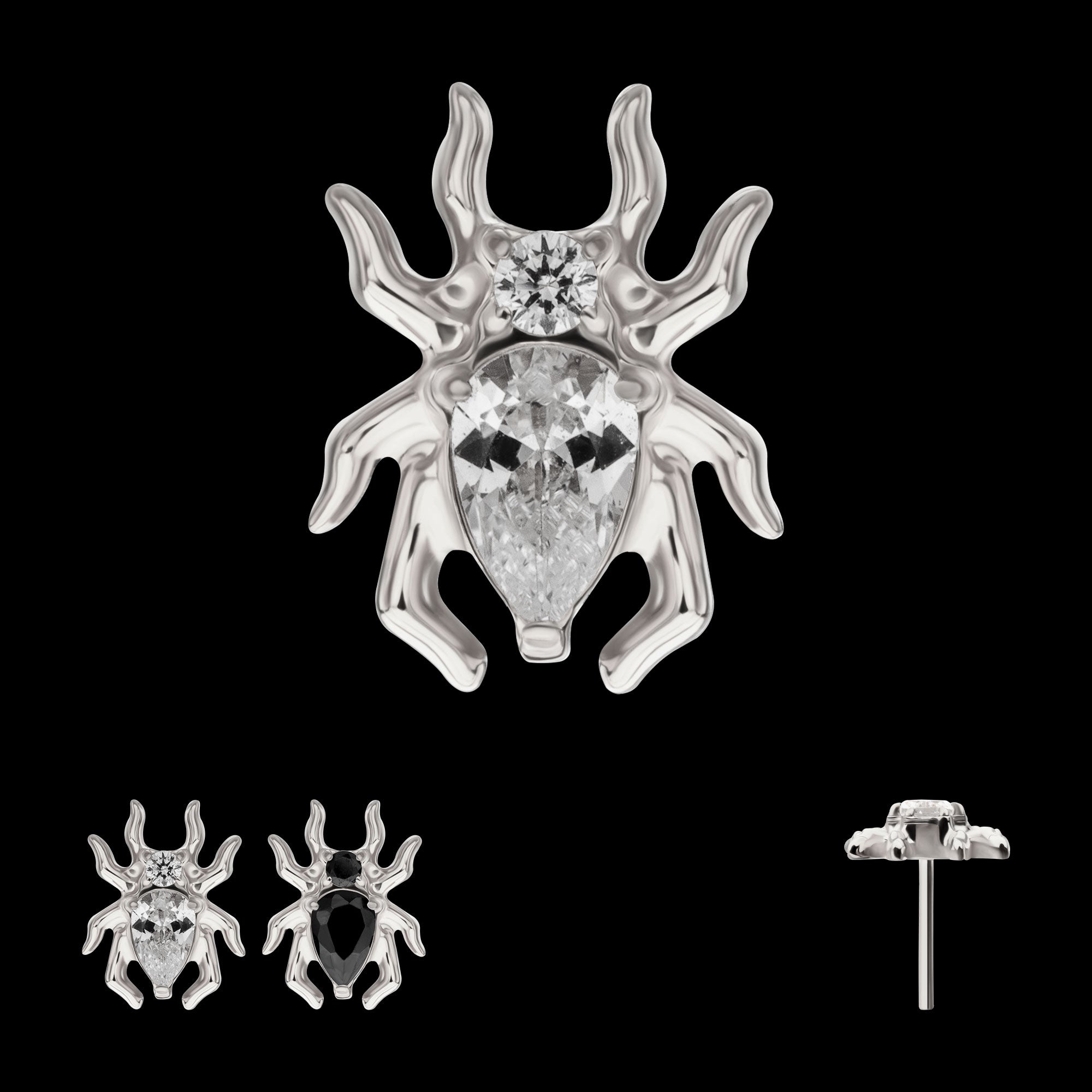 Spider with Teardrop & Round Gem Flatback Stud Earring / Nosering - Gem in Titanium