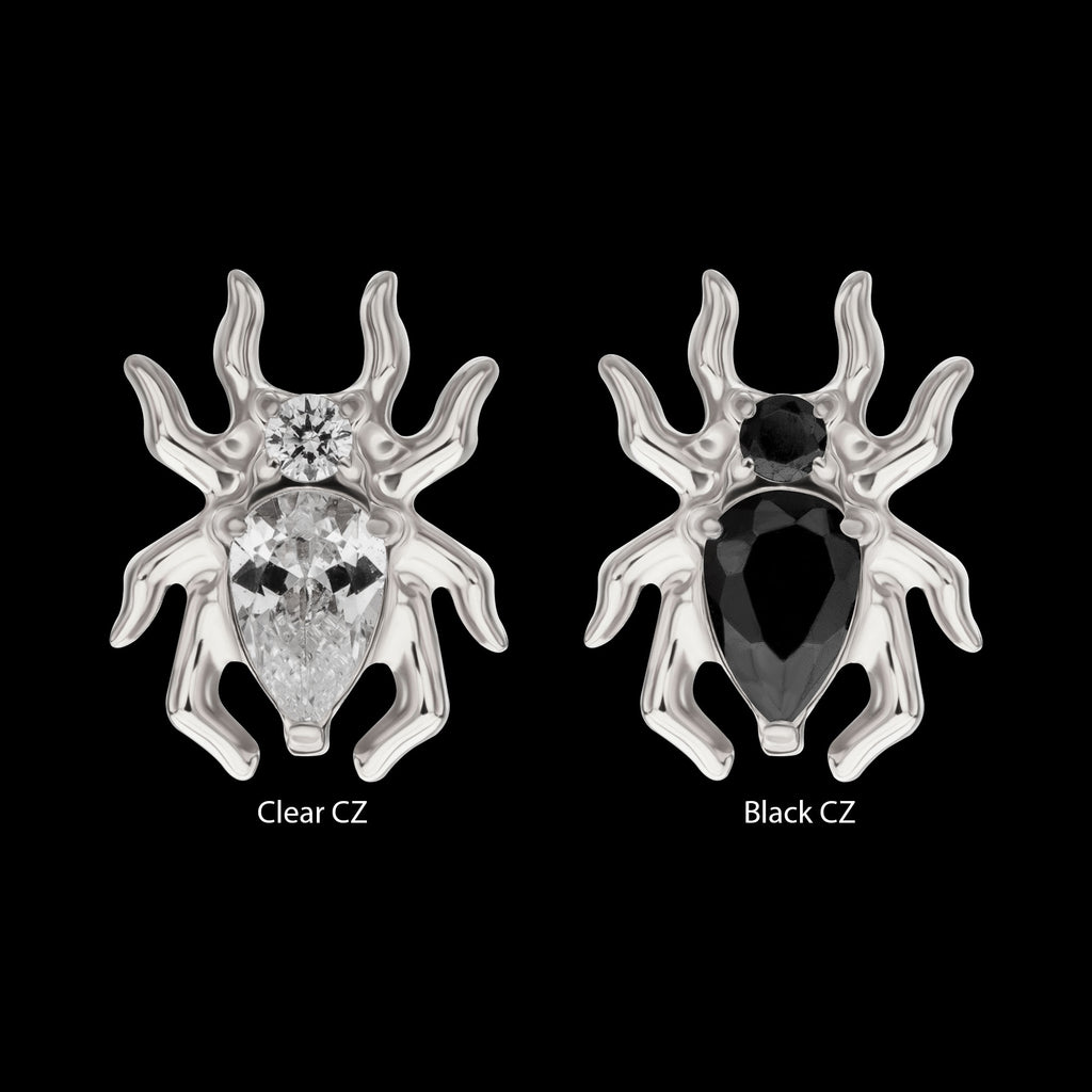 Spider with Teardrop & Round Gem Flatback Stud Earring / Nosering - Gem in Titanium