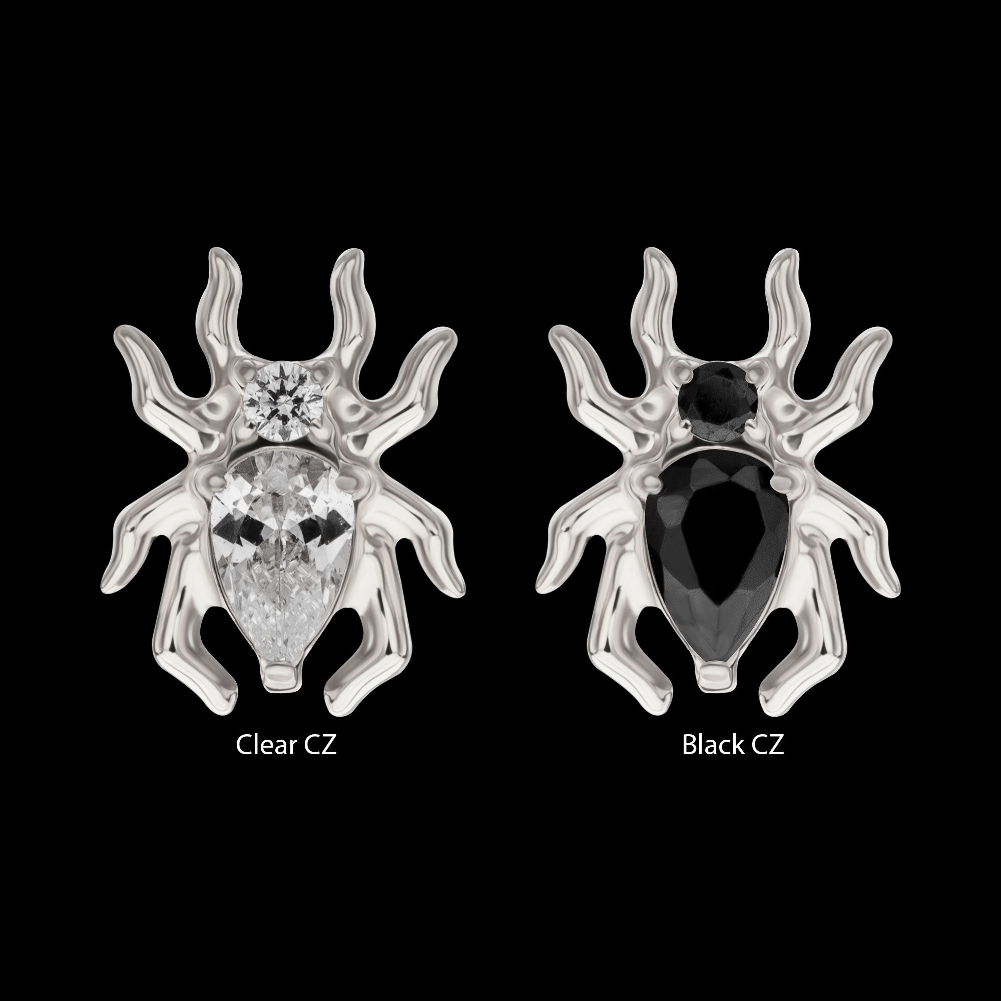 Spider with Teardrop & Round Gem Flatback Stud Earring / Nosering - Gem in Titanium