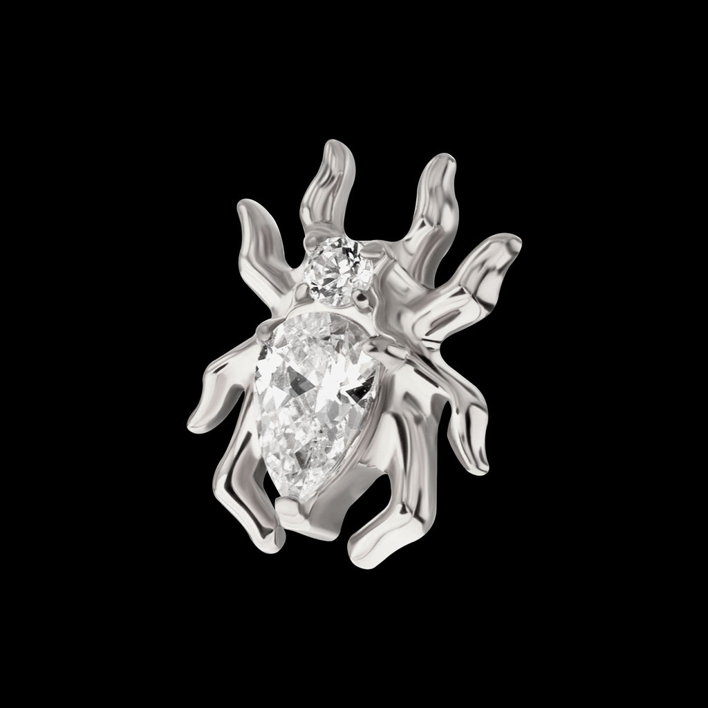 Spider with Teardrop & Round Gem Flatback Stud Earring / Nosering - Gem in Titanium