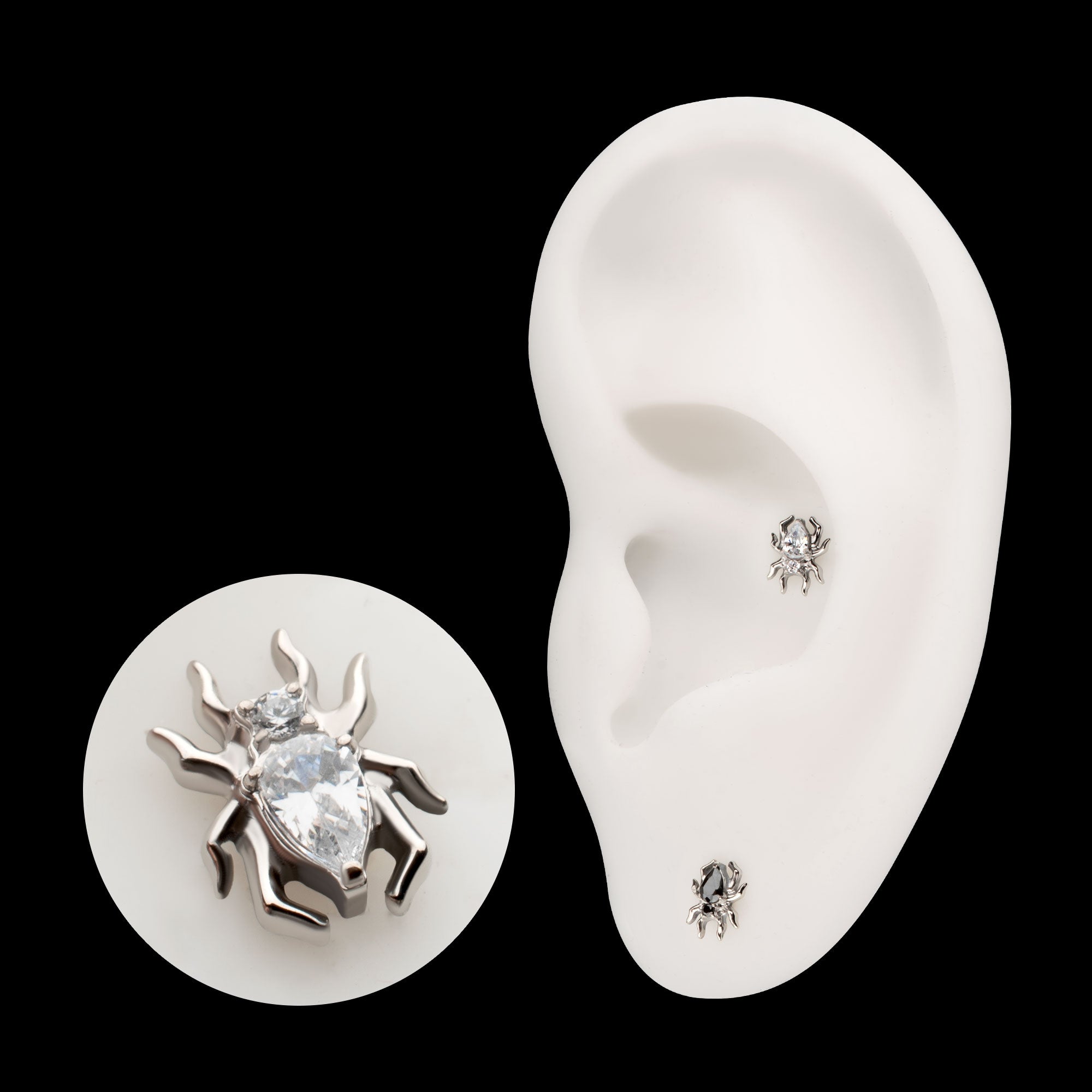 Spider with Teardrop & Round Gem Flatback Stud Earring / Nosering - Gem in Titanium